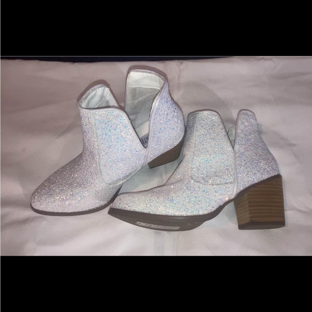Glittery White Ankle Boots